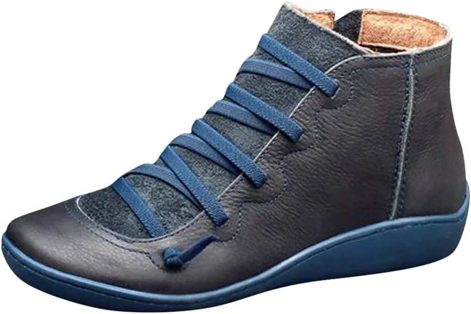 AMDBEL Cowboy Boots for Women Short, Chelsea Boots Women, Ankle Boots for Women Low Heel, Womens Leather Cowboy Cowgirl Ankle Short Shoes Fashion Zipper Platform Wedge Booties