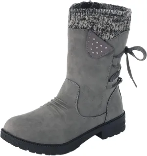 AMDBEL Winter Boots for Women Snow, Women's Mid Calf Flat Ankle Booties for Cowgirl Side Zip Buckle Strappy Shoes Snow Boots