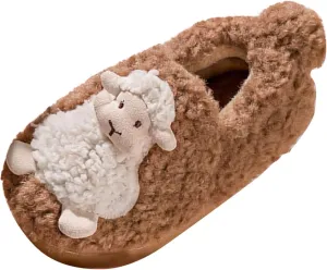 Autumn and Winter Cute Boys and Girls Slippers Flat Bottom Soft and Comfortable Warm Sheep Shape Toddler Slippers