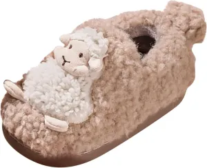 Autumn and Winter Cute Boys and Girls Slippers Flat Bottom Soft and Comfortable Warm Sheep Shape Toddler Slippers