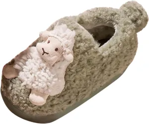 Autumn and Winter Cute Boys and Girls Slippers Flat Bottom Soft and Comfortable Warm Sheep Shape Toddler Slippers
