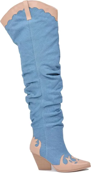 Cape Robbin JEAN Over The Knee Cowboy Western Boots with Chunky Block Heels for Women