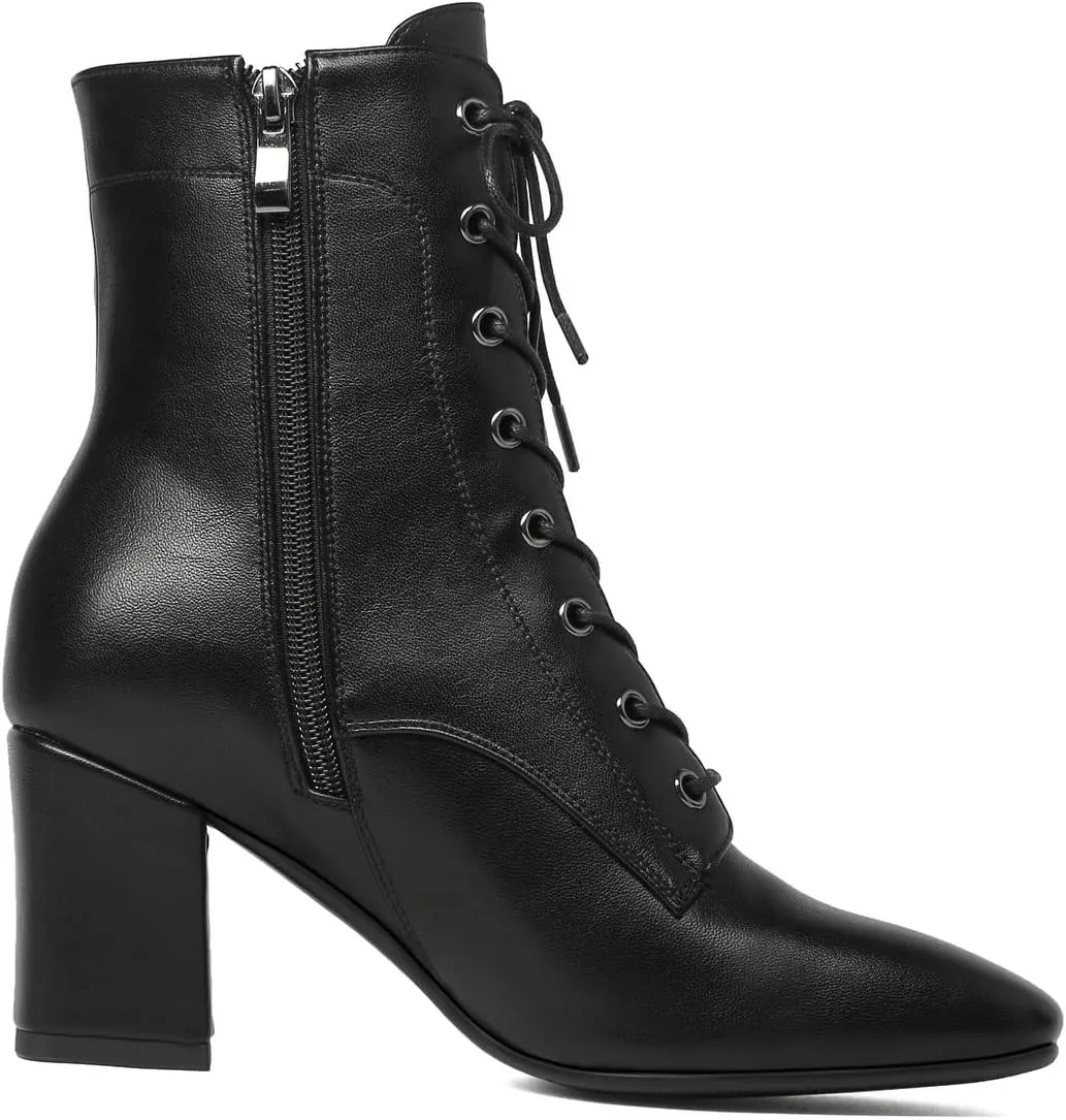 Caradise Womens Lace Up Ankle Boots Square Toe Chunky Heeled Ankle Boots Autumn Dress Shoes