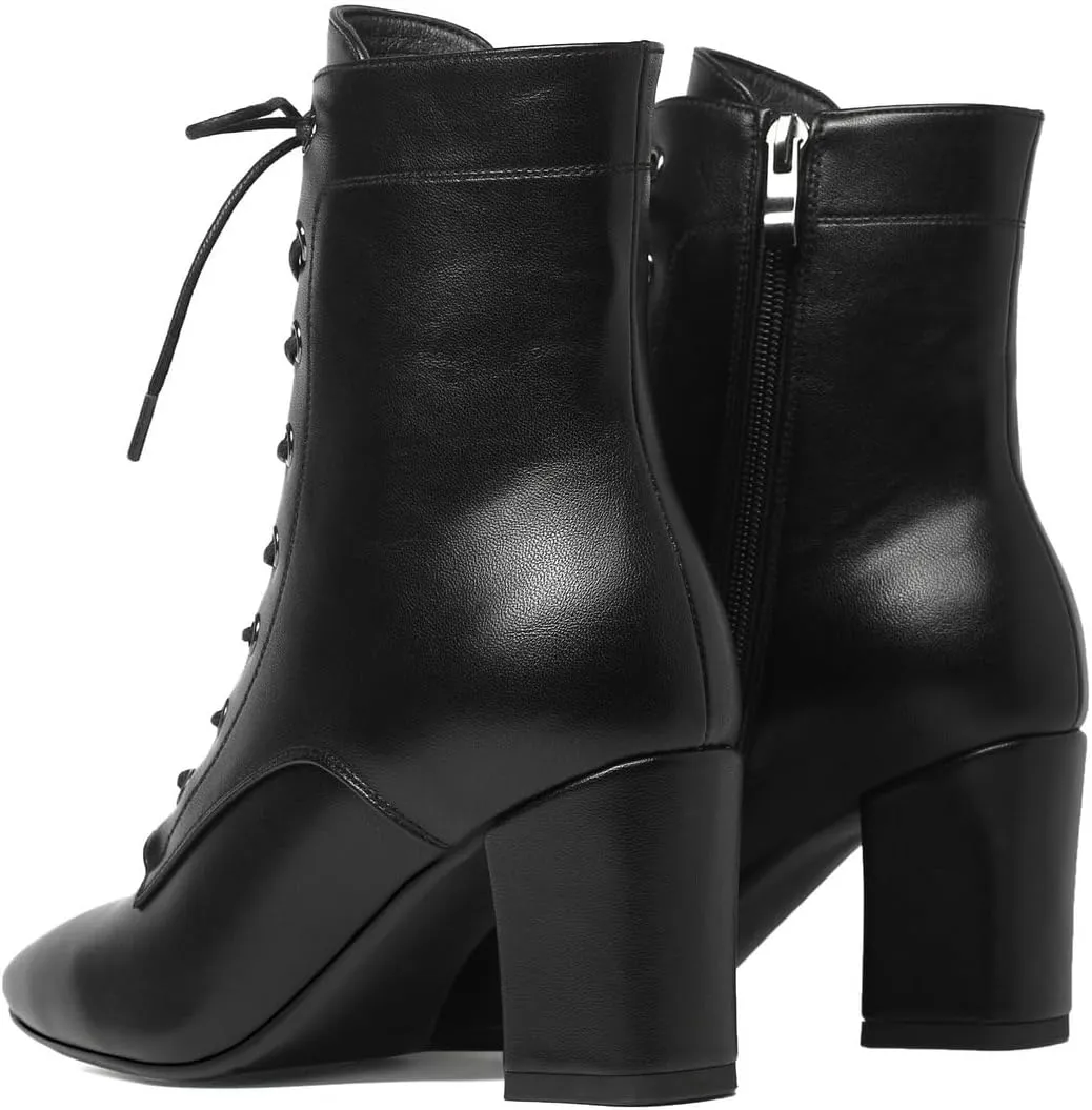 Caradise Womens Lace Up Ankle Boots Square Toe Chunky Heeled Ankle Boots Autumn Dress Shoes