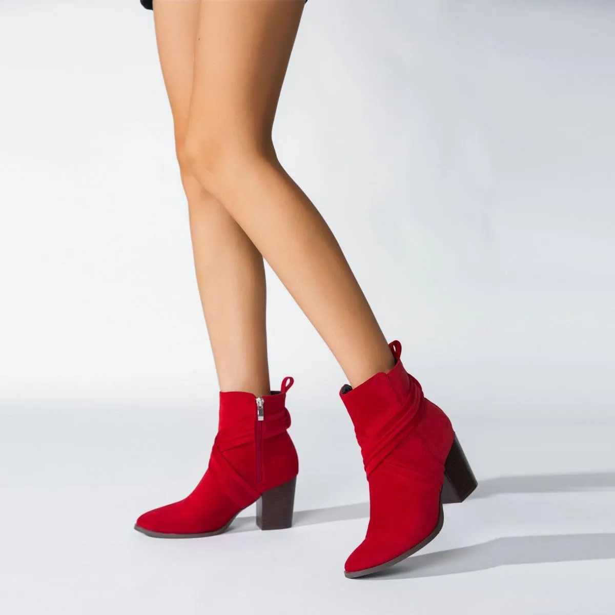 DINTAHA Suede Booties For Women,Chunky Stacked Heel Zipper Ankle Boots For Ladies