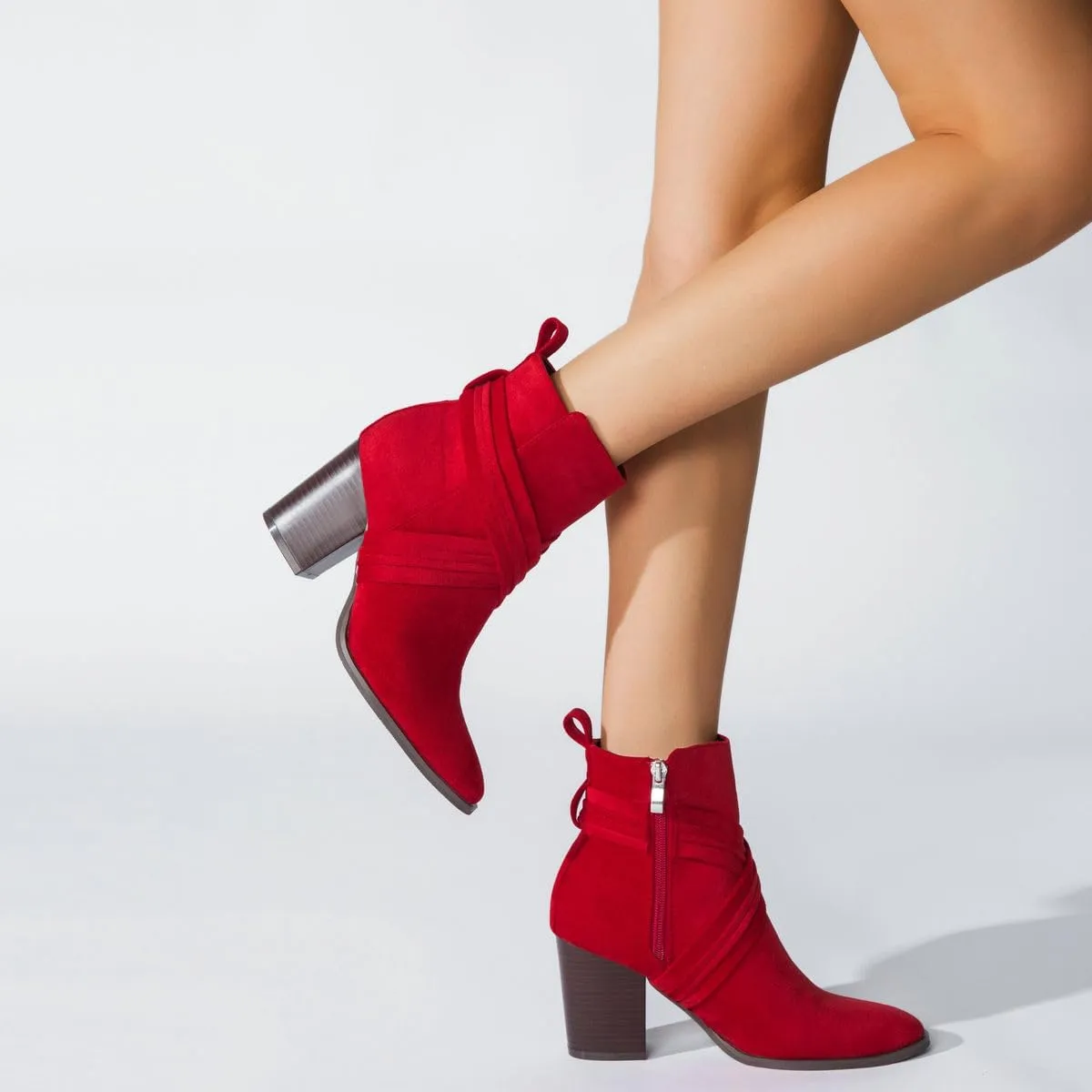 DINTAHA Suede Booties For Women,Chunky Stacked Heel Zipper Ankle Boots For Ladies