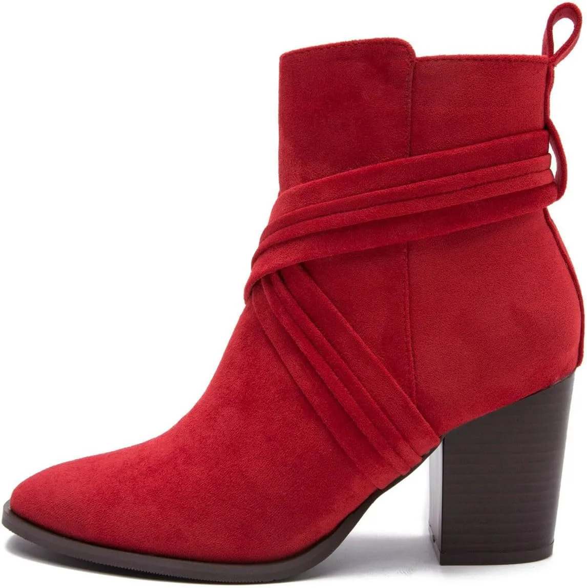 DINTAHA Suede Booties For Women,Chunky Stacked Heel Zipper Ankle Boots For Ladies
