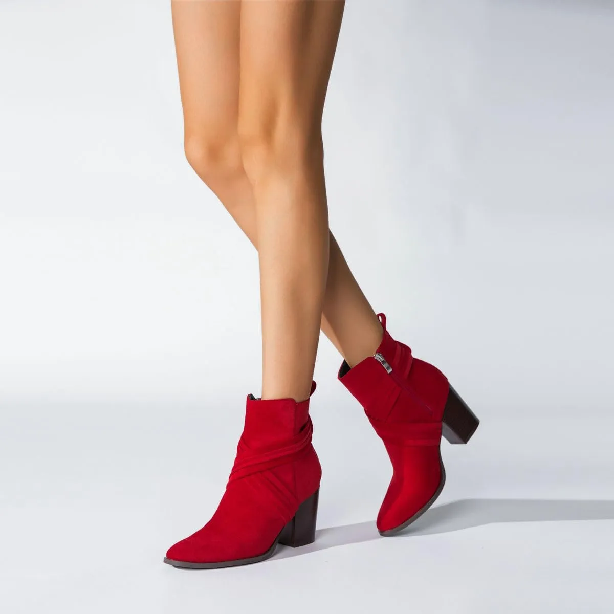 DINTAHA Suede Booties For Women,Chunky Stacked Heel Zipper Ankle Boots For Ladies