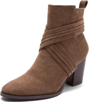 DINTAHA Suede Booties For Women,Chunky Stacked Heel Zipper Ankle Boots For Ladies