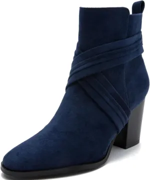 DINTAHA Suede Booties For Women,Chunky Stacked Heel Zipper Ankle Boots For Ladies