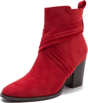 DINTAHA Suede Booties For Women,Chunky Stacked Heel Zipper Ankle Boots For Ladies