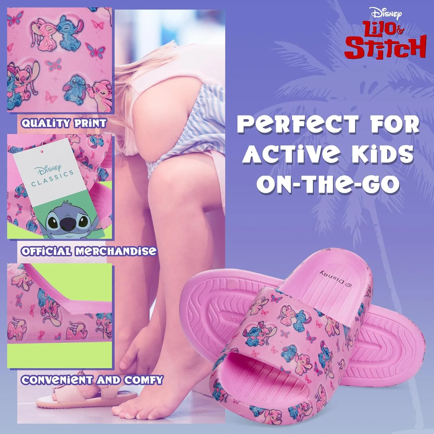 Disney Stitch Girls Sliders, Beach or Pool Shoes for Kids - Stitch Gifts