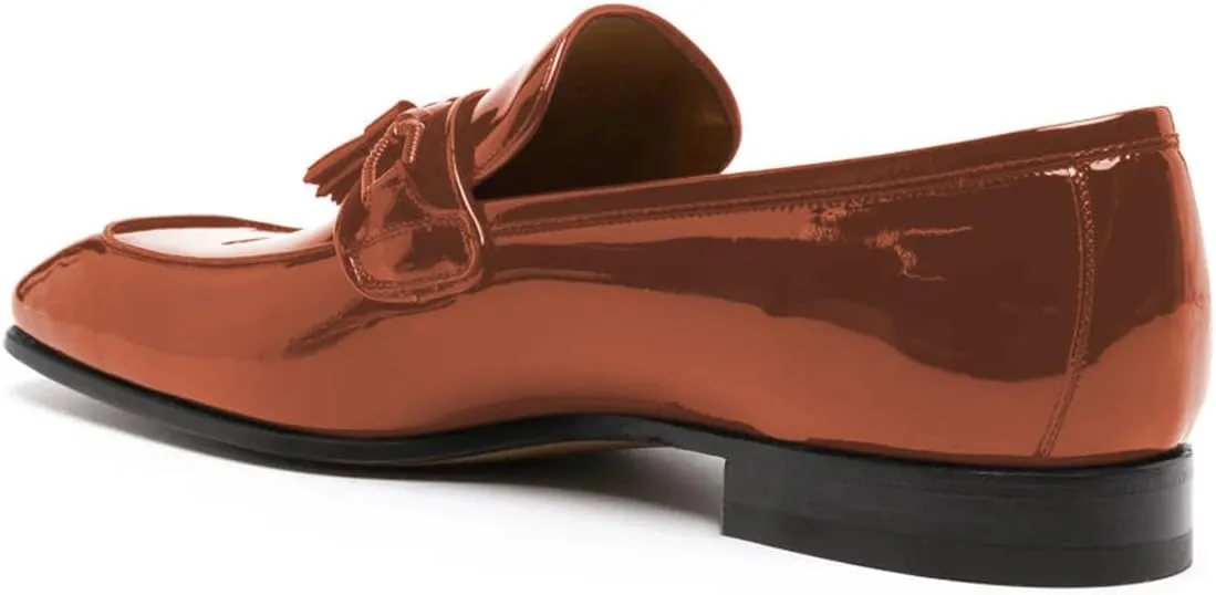 FOWT Men Glossy Square Toe Tassels Decor Loafers Low Heel Slip On Casual Daily Walking Shoes Size 4-16 US