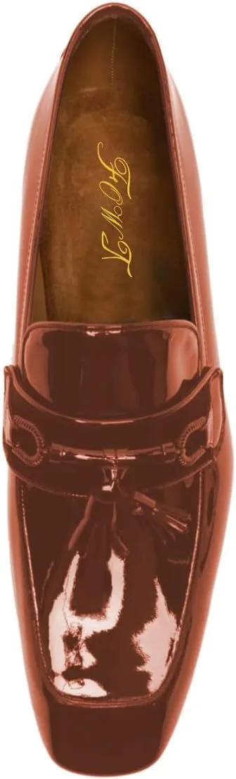 FOWT Men Glossy Square Toe Tassels Decor Loafers Low Heel Slip On Casual Daily Walking Shoes Size 4-16 US
