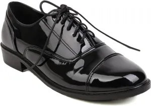 FOWT Women's Cute Lace up Classic Patent Leather Almond Toe Oxfords Simple Low Block Heel Comfort Dress Office Casual Shoes, Wine Red US Size 5-11 M