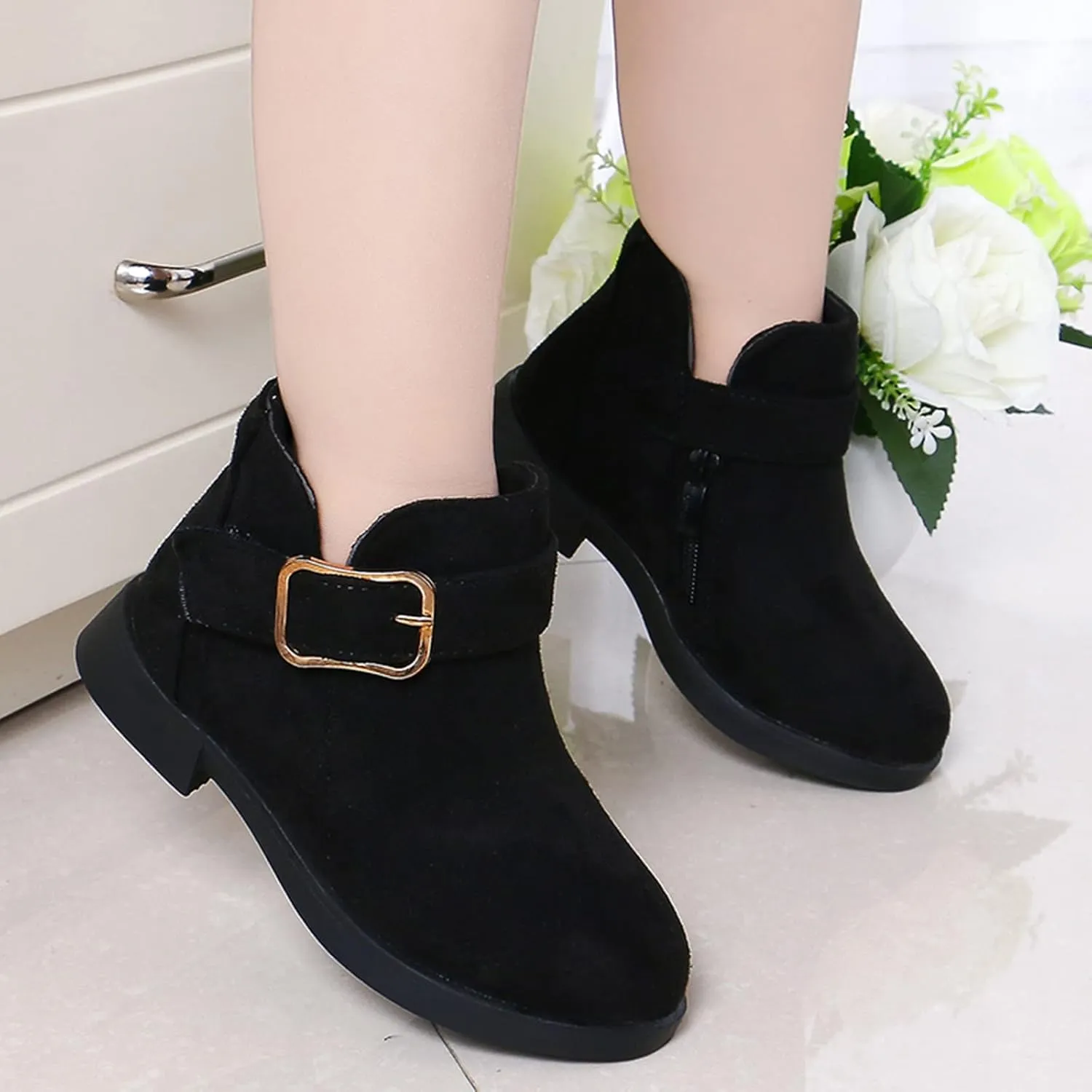 Girl's Ankle Boots Side Zipper Comfort Short Booties Low Heel Short Dress Boots Casual Walking Shoes Little Big Kid
