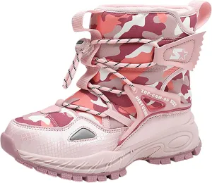 Girls Boys Winter Boots Waterproof Hiking Snow Boots Warm Fur Lined Outdoor Non-Slip Snow Boot for Little Kids