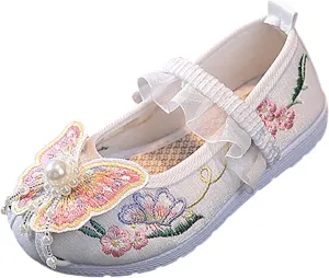 Girls Flat Bottomed Embroidered Sandals Fashionable Antique Costume Children Performance Girls Athletic Shoes Size 2