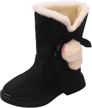 Girls Winter Snow Boots Mid Calf Warm Fur Lined Boot Outdoor Waterproof Slip on Walking Ankle Booties for Little Kid