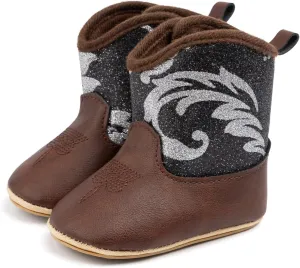HsdsBebe Baby Boys Girls Western Cowboy Boots Infant Moccasins High Top Booties Toddler Soft Sole Non-Slip First Walker Crib Shoes