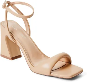JustFab Womens High Heel Sandals Dressy Camel Womens Chunk Heel Sandals Open Toe Block Heel Women's Summer Shoes Lorelai Caged