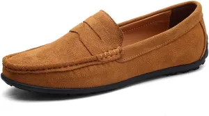 Leisure Driving Loafers for Men Round Toe Moccasins Casual Flat Penny Shoes Faux Suede Slip On Stitch Non-Slip Lightweight Casual(Brown,9.5 M US)