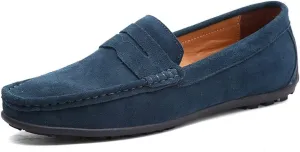 Leisure Driving Loafers for Men Round Toe Moccasins Casual Flat Penny Shoes Faux Suede Slip On Stitch Non-Slip Lightweight Casual(Darkblue,6.5)
