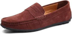 Leisure Driving Loafers for Men Round Toe Moccasins Casual Flat Penny Shoes Faux Suede Slip On Stitch Non-Slip Lightweight Casual(Darkbrown,9.5 M US)