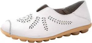 Leisure Slip On Work Single Hollow Casual Leather Shoes Women's Comfortable Loafers Printed Flat Women's Casual Shoes