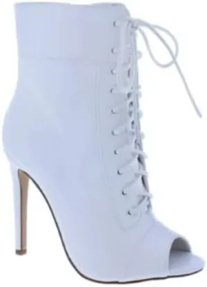 Liliana Peep Toe Stiletto Lace Up Ankle Boots Trollz-1 White Pu 9