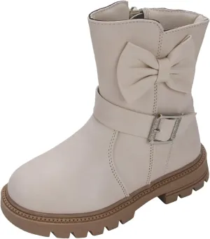 Little Girls Boots Cute Bowknot Dress Boots Anti Slip Low Heel Boots Fashion Comfortable Motorcycle Riding Boots