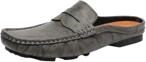 Men Vintage Loafers Leather Prom Moccasins Shoe Round Toe Solid Color Slip-on