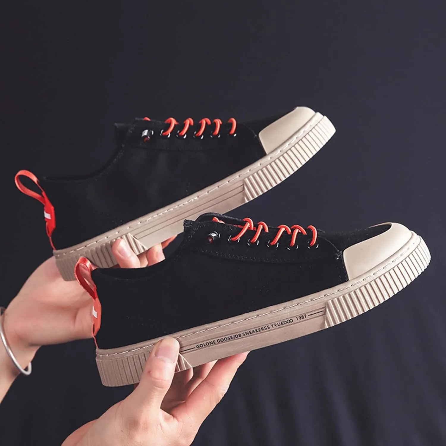 Men's Breathable Canvas Shoes Lace Up Walking Shoes Soft Flat Slip on Casual Shoes Comfortable Casual Men Leather Shoe
