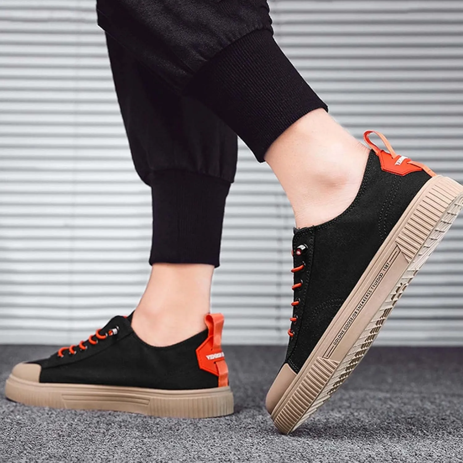 Men's Breathable Canvas Shoes Lace Up Walking Shoes Soft Flat Slip on Casual Shoes Comfortable Casual Men Leather Shoe