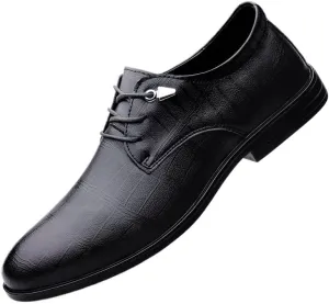 Men's Casual Business Formal Oxford Shoes Men Non-Slip Waterproof Business Formal Derby Shoes Low Top Leather Dress Shoes(Black,7.5)