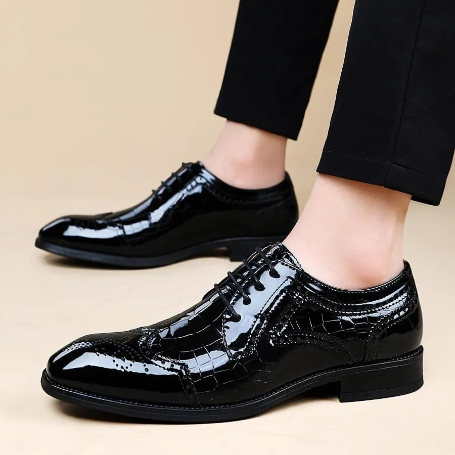 Men's Classic Oxfords Shoes Mens Casual Formal Dress Shoes Lace-up Patent Leather Wedding Business Tuxedo Shoes(8.5)