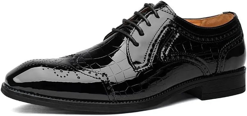 Men's Classic Oxfords Shoes Mens Casual Formal Dress Shoes Lace-up Patent Leather Wedding Business Tuxedo Shoes(8.5)
