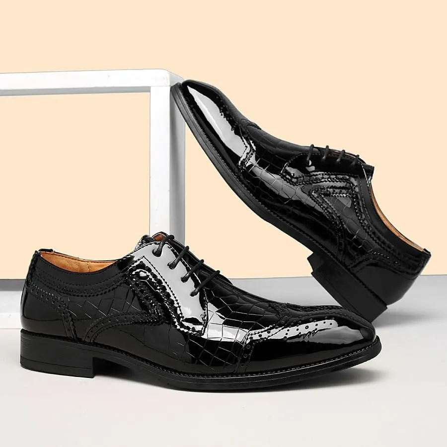 Men's Classic Oxfords Shoes Mens Casual Formal Dress Shoes Lace-up Patent Leather Wedding Business Tuxedo Shoes(8.5)