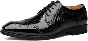 Men's Classic Oxfords Shoes Mens Casual Formal Dress Shoes Lace-up Patent Leather Wedding Business Tuxedo Shoes(8.5)