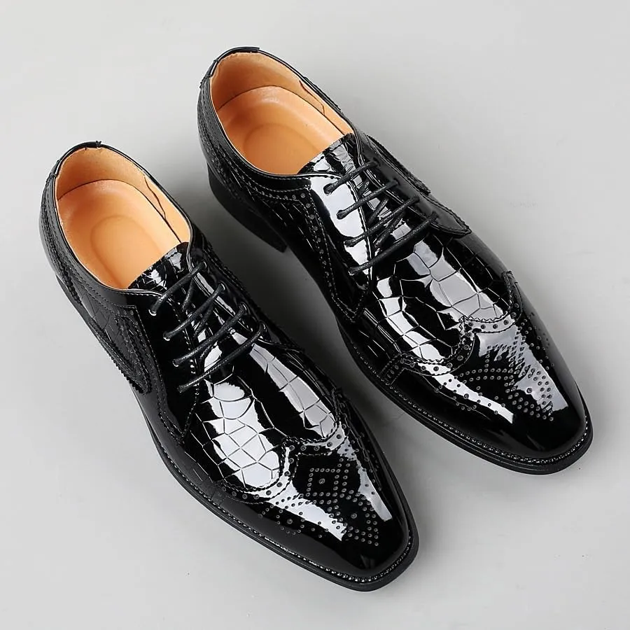 Men's Classic Oxfords Shoes Mens Casual Formal Dress Shoes Lace-up Patent Leather Wedding Business Tuxedo Shoes(8.5)