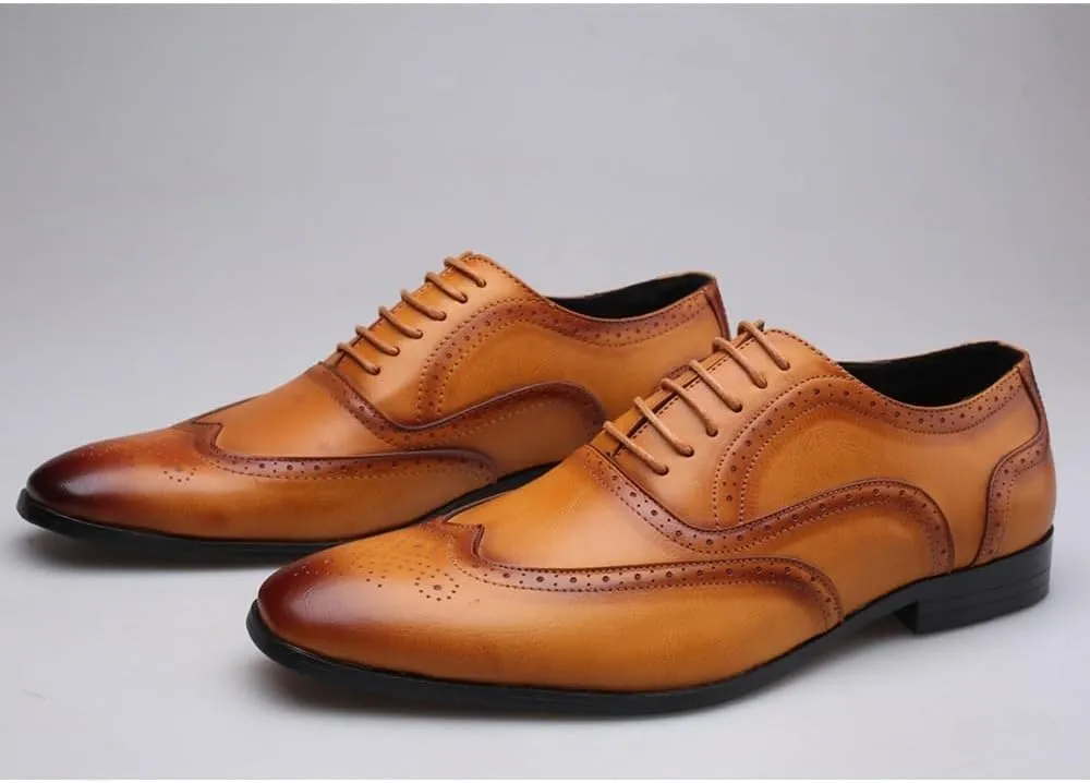 Men's Dress Oxford Lace-Up Square Toe Brogue Wingtip Shoes Slip-Resistant Low-Top Rubber Sole Anti-Slip Non-Slip Prom