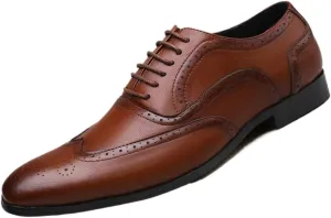 Men's Dress Oxford Lace-Up Square Toe Brogue Wingtip Shoes Slip-Resistant Low-Top Rubber Sole Anti-Slip Non-Slip Prom