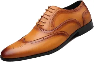 Men's Dress Oxford Lace-Up Square Toe Brogue Wingtip Shoes Slip-Resistant Low-Top Rubber Sole Anti-Slip Non-Slip Prom