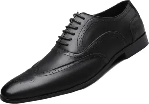 Men's Dress Oxford Lace-Up Square Toe Brogue Wingtip Shoes Slip-Resistant Low-Top Rubber Sole Anti-Slip Non-Slip Prom