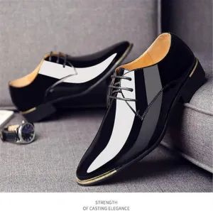 Mens Dress Shoes Men's Quality Patent Leather Shoes White Wedding Shoes Black Leather Soft Man Dress Shoes(9.5)