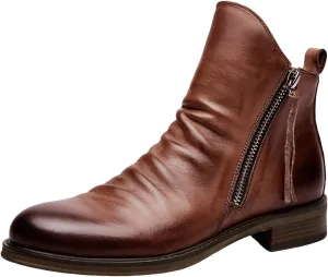 Men's Fashionable Retro Ankle Boots Zipper Sleeve Casual Leather Chukka Boot Water Proof Side Zip Dress Boots for Snow