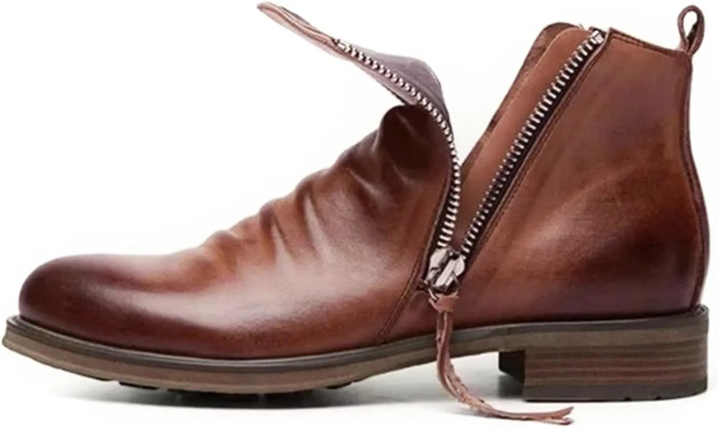 Men's Fashionable Retro Ankle Boots Zipper Sleeve Casual Leather Chukka Boot Water Proof Side Zip Dress Boots for Snow