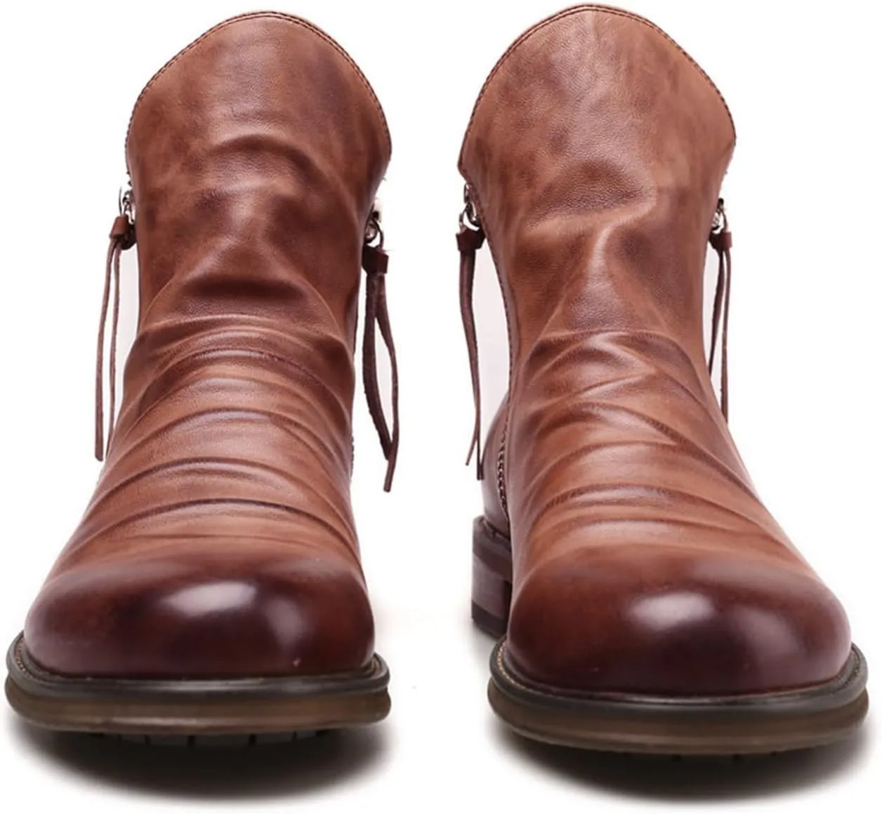 Men's Fashionable Retro Ankle Boots Zipper Sleeve Casual Leather Chukka Boot Water Proof Side Zip Dress Boots for Snow