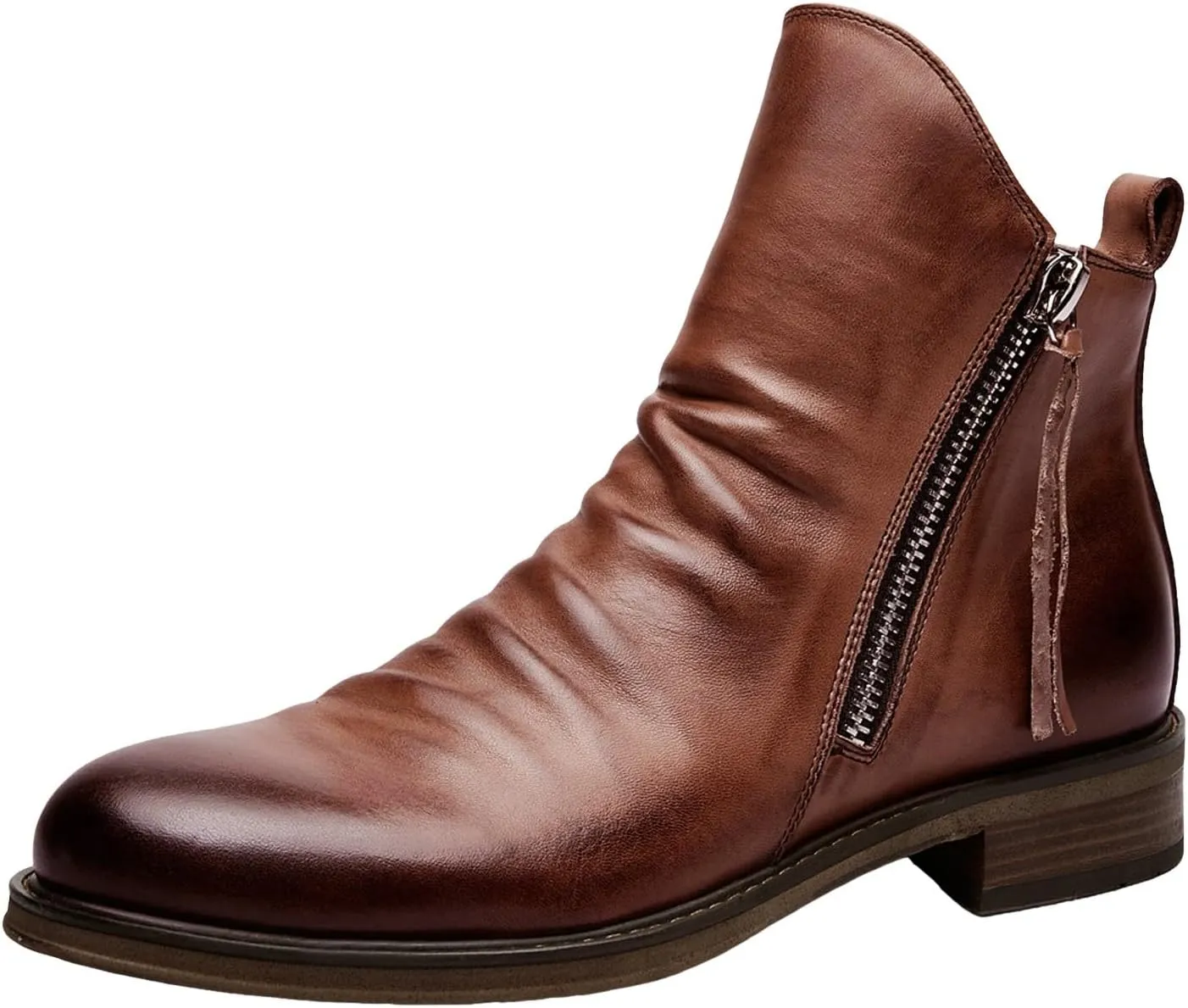 Men's Fashionable Retro Ankle Boots Zipper Sleeve Casual Leather Chukka Boot Water Proof Side Zip Dress Boots for Snow