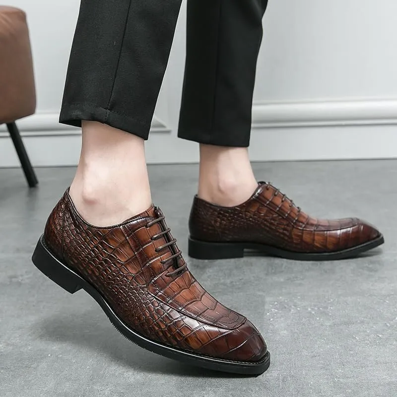 Men's Genuine Leather Oxford Shoes Low Top Formal Business Soft Rubber Sole Dress Shoes Non-Slip Waterproof Formal Derby Shoes(Brown,7.5)